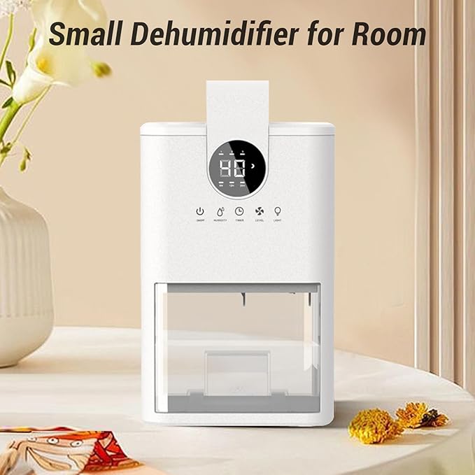 Small Dehumidifier, 1L Water Tank Portable Dehumidifier with Smart Humidity Control, Auto Shut Off, Colorful Night Light, for Bathroom, Bedroom, RV, Closet (US Plug 500W) - Image 7