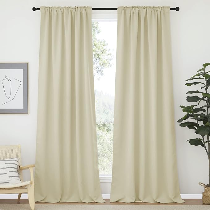 NICETOWN Living Room Blackout Curtains 95 inches Long, Window Treatment Room Darkening Curtains for Office (Beige, 52" Wide by 95" Long, 2 Pieces) - Image 2