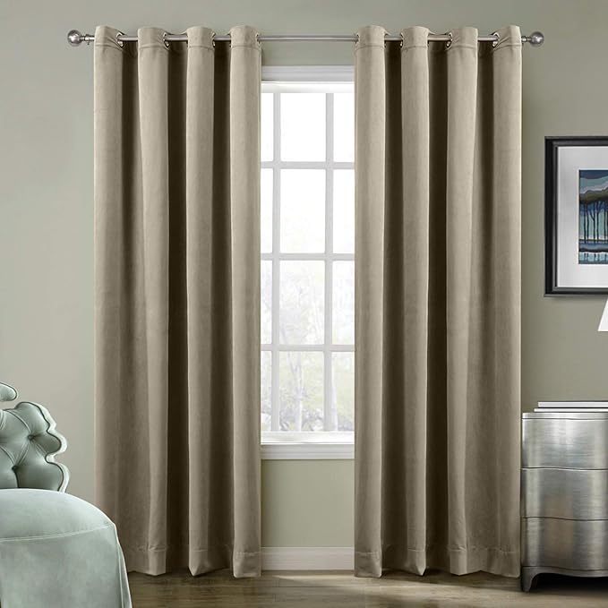 ChadMade Blackout Lined Premium Velvet Curtain Gray Beige 72Wx102L Inch (1 Panel), Eyelet Grommet for Livingroom Bedroom Theater Studio, Leon Collection by ChadMade