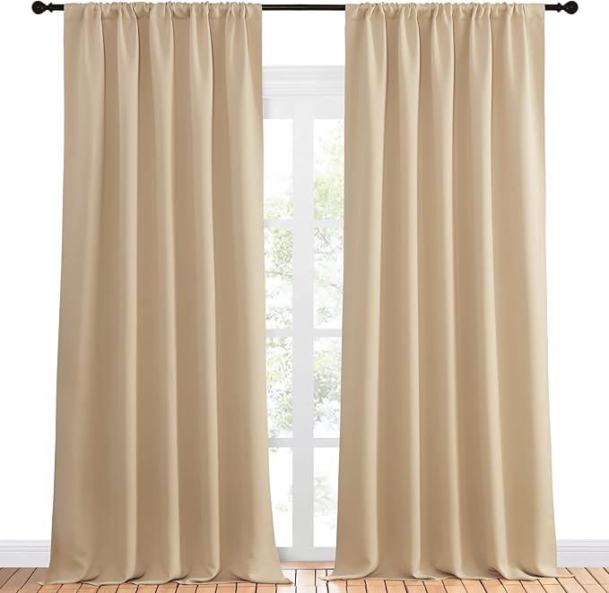NICETOWN Room Darkening Curtains for Bedroom - Home Decoration Privacy Protection Thermal Insulated Solid Drapes/Draperies for Sliding Glass Door (Biscotti Beige, Set of 2, 52 x 95 inches) - Image 2