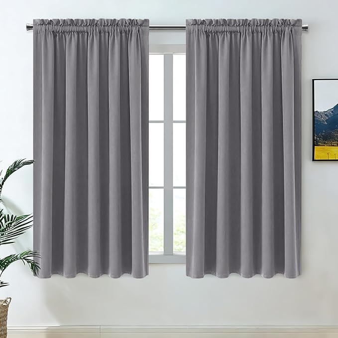 DWCN Blackout Curtains for Bedroom – Rod Pocket Thermal Insulated Noise Reducing Noise Reducing Drapes for Living Room, W 60 x L 63 Inch, 2 Panels, Grey by DWCN
