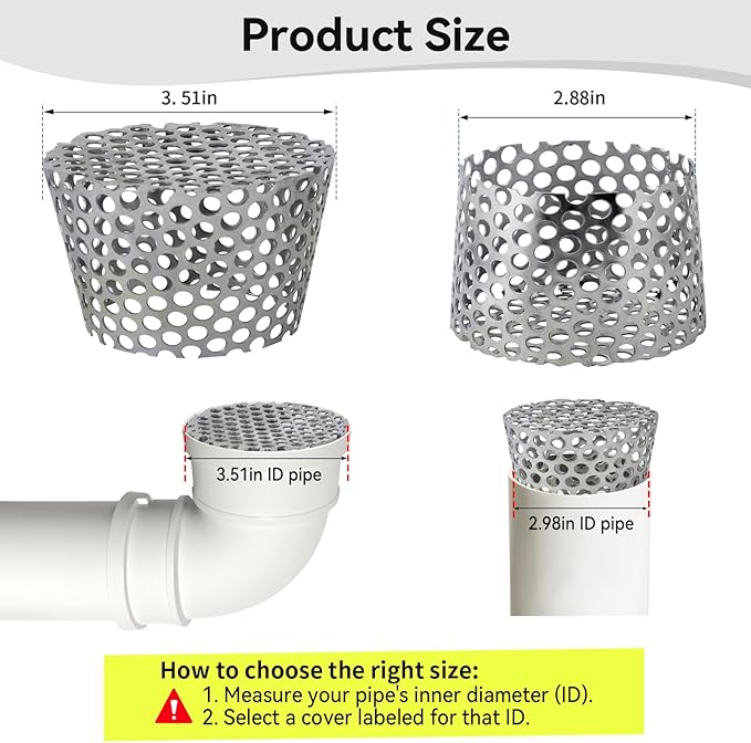 PVC Vent Termination Cap, 3.51" Furnace & Roof Vent Cover Stainless Steel, Conical PVC Fittings, for 2.98" to 3.51" Inner Diameter Vent Pipe, Air Intake, Air Exhaust and Water Drains Pipe - Image 2