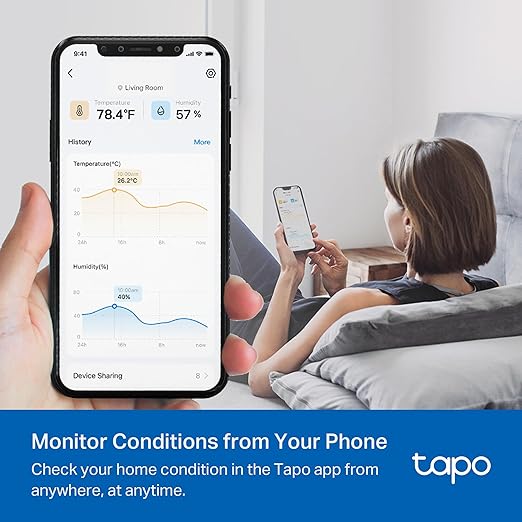 Tapo Smart Temperature and Humidity Monitor, 2.7" E-Ink Display, Swiss-Made Sensor, Real-Time Notification, Visual Graphics, Hub Required, White (T315) - Image 4