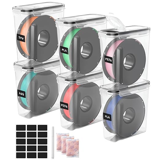 3D Printer Filament Dry Box, 6-Pack Airtight 4.0L Storage Container with Desiccant Bags & Labels, Transparent Dust-Proof Organizer for 1KG Spools, 3D Printing Accessories (6) by Rolheit