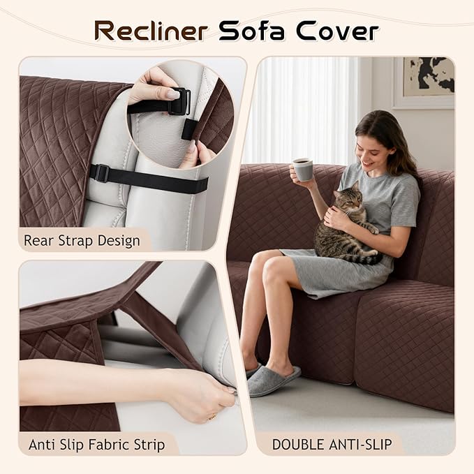Arfntevss Waterproof Recliner Sectional Couch Covers for Reclining Sectional L Shape Sofa Cover Non Slip Washable Recliner L Shaped Slipcover Dog Additional Seat Protector (1 Seat Cover, Dark Brown) - Image 4