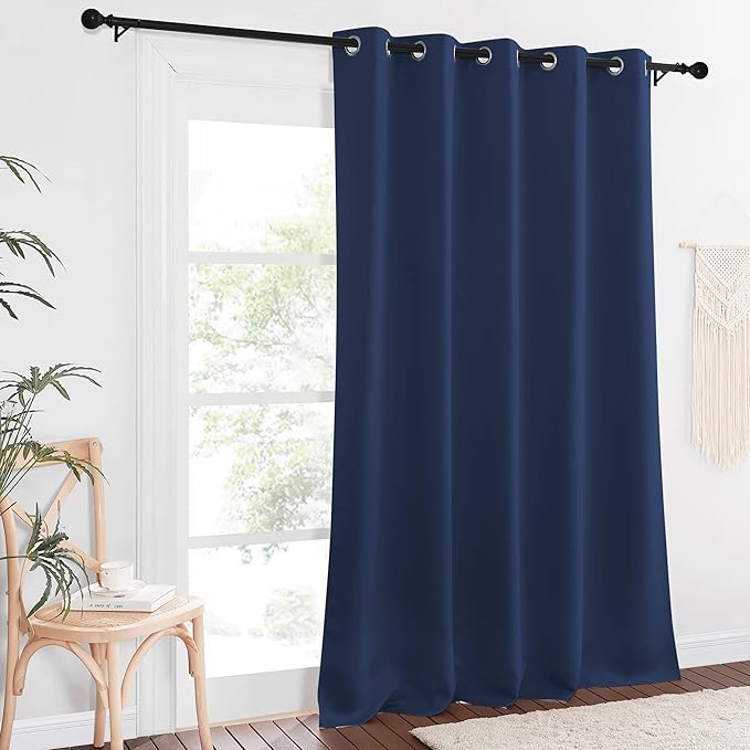 NICETOWN Blackout 110 inch Sliding Door Curtain, Grommet Thermal Insulated Room Darkening Window Treatment Divider for Bedroom/Living Room, Navy, W66 x L110, 1 Panel - Image 2