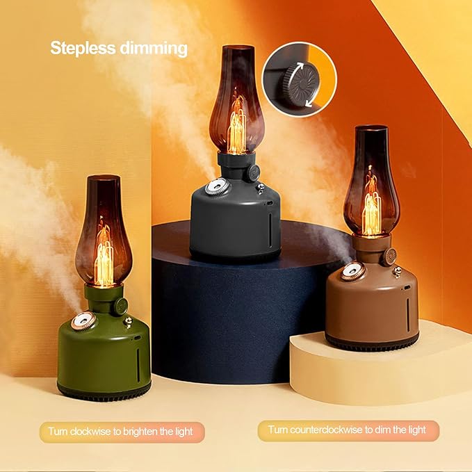 Humidifier Vintage Lantern with Lamp, Kerosene Lamp Shaped Quiet Home Humidifier, Aromatherapy Diffuser, 2 Mist Settings, Stepless Dimming, 260ML (Grey) - Image 6