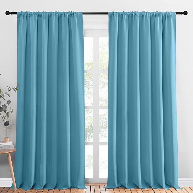 NICETOWN 2 Panels Blackout Curtains, Rod Pocket Thermal Insulated Drapess for Bedroom, Privacy Protection Easy-Care Heavy Duty Curtains for Living Room/Dining Room, W70 x L95 inches, Teal Blue by NICETOWN
