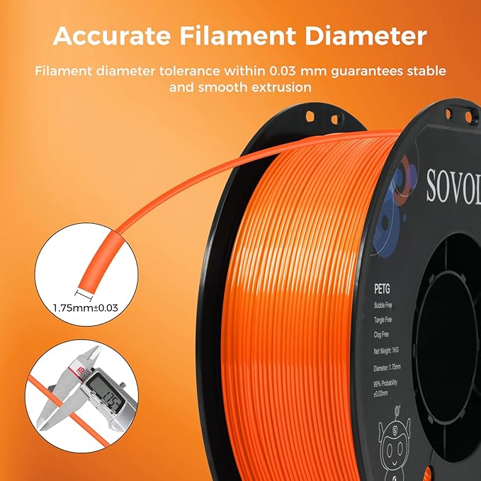 Sovol 3D Printer PETG Filament 1.75mm 1KG (2.2lbs), High Precision, Strong Toughness, Wiring Tightness, Dimensional Accuracy +/- 0.03 mm, 3D Printing PETG Filaments, Orange - Image 6