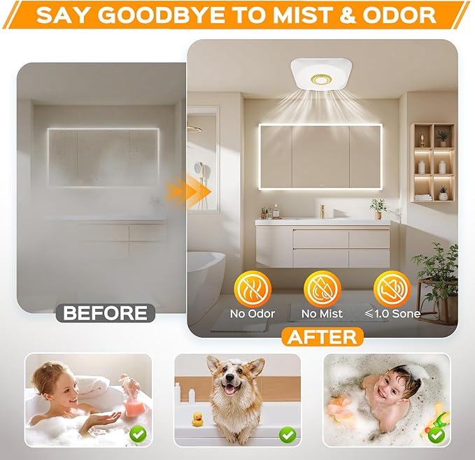 Bathroom Exhaust Fan with Light, 36W Quiet Vent Fan - 160 CFM & 1.0 Sone, 1500lm LED Light (3000K/4000K/5000K) - 5 Brightness Adjustable, 7 RGB Modes & Nightlight, Remote Control, Easy to Install - Image 4