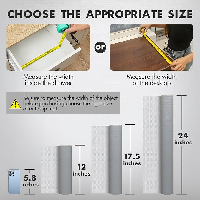 Viseeko Shelf and Drawer Liner for Kitchen Cabinet, Non-Adhesive Cabinet Liners for Shelves, Strong Grip Shelf Paper Non-Slip Waterproof Easy to Cut for Dresser Cupboard, Grey, 24 in x 20 ft - Image 4