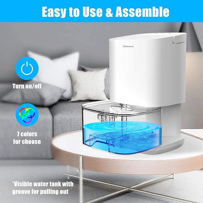 Dehumidifiers for Home 35OZ Small Dehumidifier for Bedroom 2500 Cubic Feet(350sq ft) with 7 LED Lights, Ultra Quiet & Auto Shut off Dehumidifier for Bathroom Basement Closet Garage - Image 5
