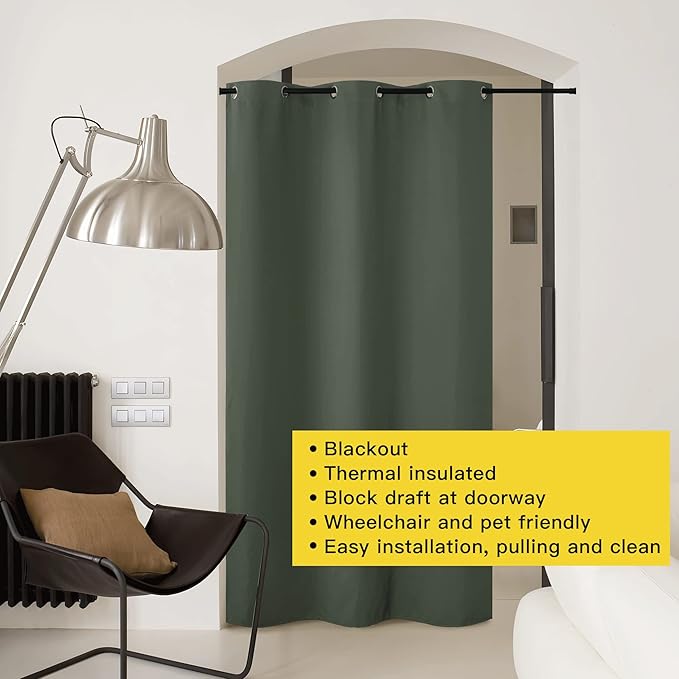 NICETOWN Temporary Portable Blackout Curtains for Sidelight Door, Insulating Privacy Soundproof Bifold Doors for Sliding Closet Doorway Entrance Hallway (1 Piece, 5ft Wide x 8ft Long, Dark Mallard) - Image 8