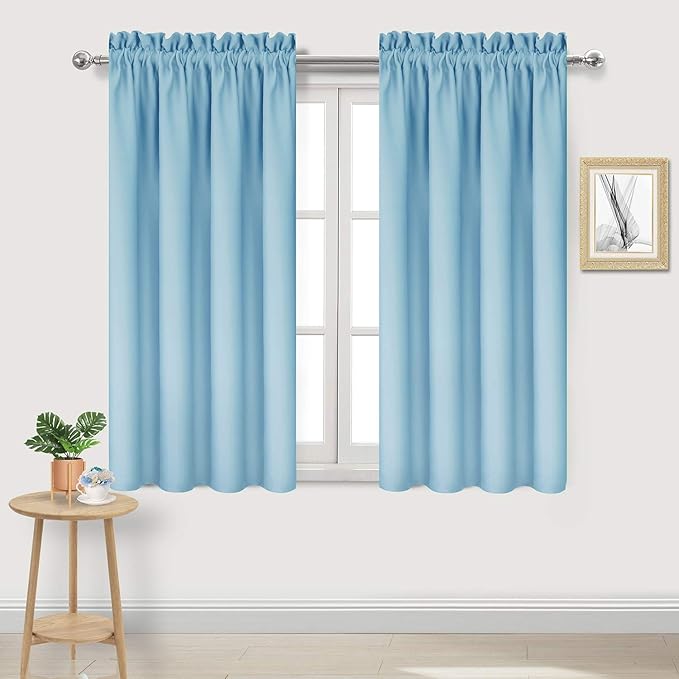 DWCN Blackout Curtains Room Darkening Thermal Insulated Bedroom Curtains Window Treatments, 42 x 45 inches Long, Set of 2 Light Blue Rod Pocket Drapes by DWCN