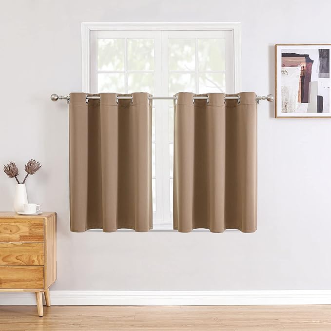 ChrisDowa Small Window Curtains for Kitchen and Bedroom - Grommet Short Thermal Insulated Room Darkening Curtains (2 Panels, Cappuccino, 52 x 36 Inch) by ChrisDowa