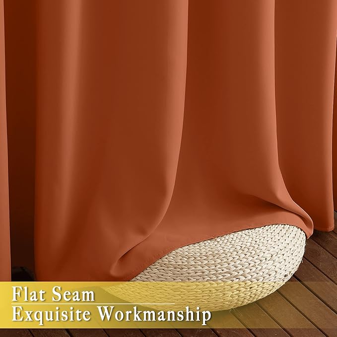 NICETOWN Blackout Bedroom Curtain 72 inches Long - Grommet Sound Reducing Window Treatment Privacy Drape Room Darkening Light Blocking for Living Room (Burnt Orange, 1 Panel, W52 x L72) - Image 6