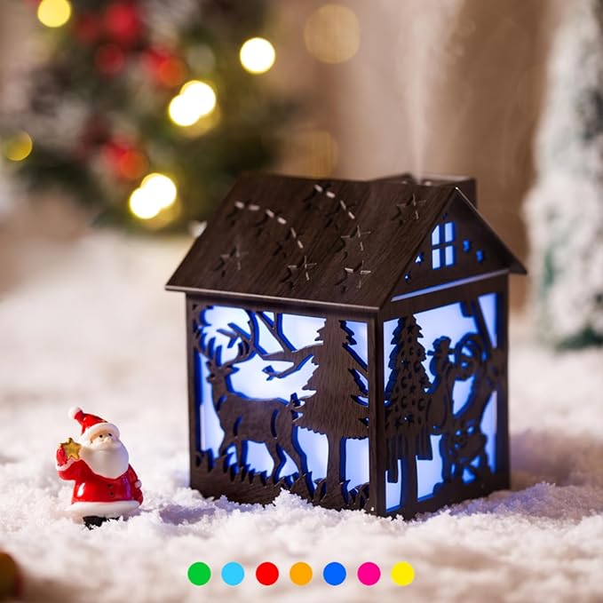 Colorful Cool Mini Humidifier, Cabin styling with Christmas theme，USB Personal Desktop Humidifier 2 Mist Modes, 7 colors,Super Quiet Perfect for Baby Bedroom, Office (Darkwood) by Vromoon