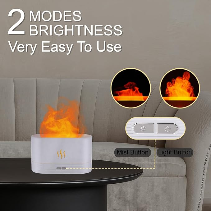 Essential Oil Diffuser, Flame Air Humidifier with Fire Led Light - 2 Rightness, 180mL Capacity (8 Hours), Auto-Off Protection Air Diffuser for Home Bedroom Office Gifts(Black) - Image 4