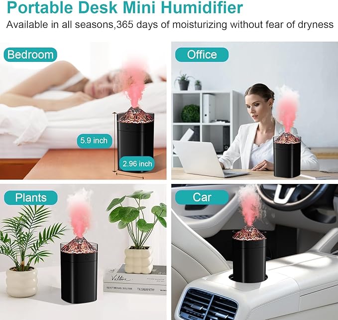 Portable Mini Humidifier, 400ml Small Humidifier with 2 Modes Large Spray, USB Personal Desktop Humidifiers for Home Bedroom Car Office Travel Yoga with 7 Color LED Light, Auto-Off, Bass Work(Black) - Image 7