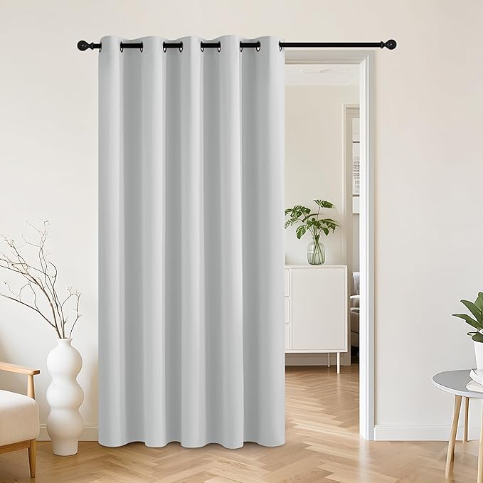 RYB HOME White 100% Blackout Curtains for Bedroom, Wide Thermal Insulated Privacy Curtains for Sliding Glass Doors/Patio Door/Living Room/Open Closet, Room Divider Panel, W70 x L84, 1 Panel by RYBHOME