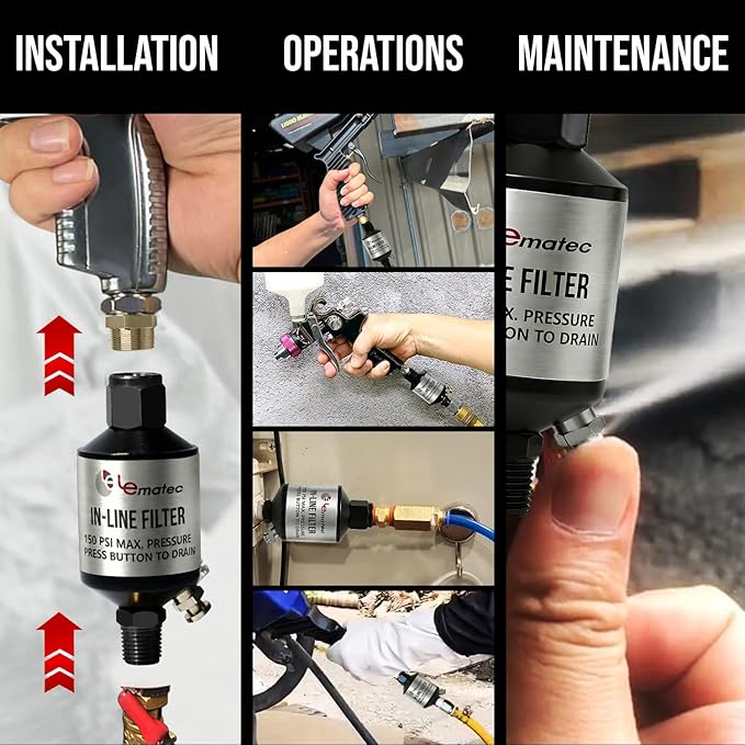 LE LEMATEC Air Compressor Water Separator - 1/4" NPT Inline Filter & Air Line Water Separator for Air Compressor, Moisture Trap Paint Gun Filter for Pneumatic Tools & Plasma Cutters, AI303 - Image 6