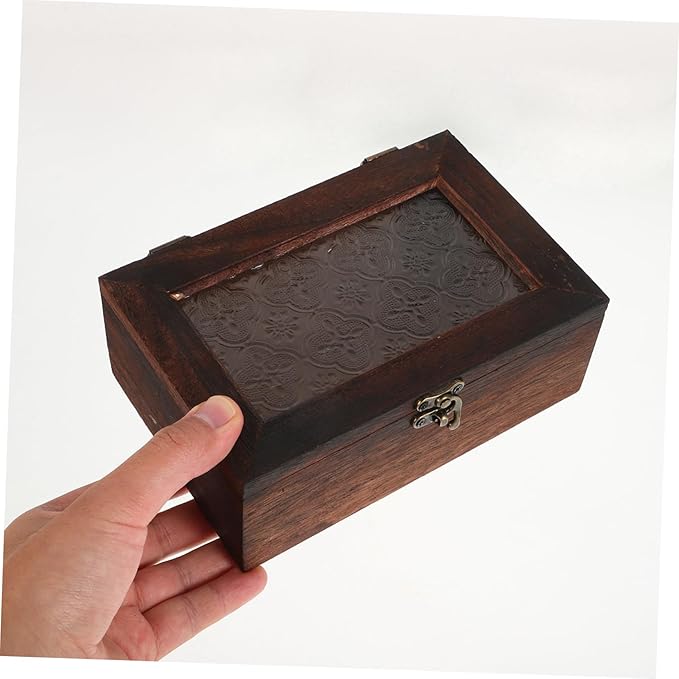 Vintage Floral Glass Lid Wooden Jewelry Box Decorative Keepsake Chest with Metal Clasp Multi Functional Storage Organizer for Dried Fruits Beauty Products and Documents Stylish - Image 3