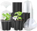 homenote Nursery Pots for Plants,4 Inch Plant Pot for Planting with Humidity Domes Plastic Seedling with Drainage Holes Seed Starter Flower with 10 Labels Black (30 Pack) by HOMENOTE