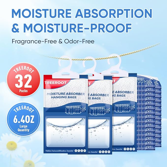 32 Pack Moisture Absorbers for Closet, 6.4OZ Hanging Closet Dehumidifier Bags, Hanging Humidity Absorber in Wardrobes, Kitchens and Bathrooms, Fragrance Free Portable Moisture bags - Image 2