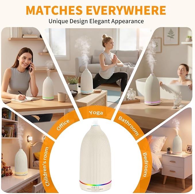 URPOWER 100ML Essential Oil Diffuser Ultrasonic Cool Mist Humidifier with 7 LED Lights, Timer & Auto-Off Quiet Aromatherapy Scent Diffuser for Home Bedroom Office Relaxation - Image 6