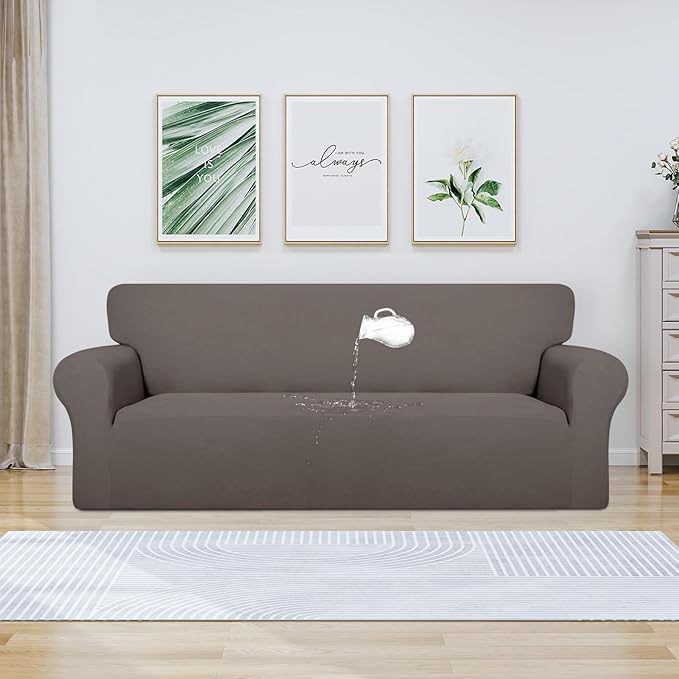 PureFit 100% Dual Waterproof Couch Cover Slipcovers for Couches and Sofas - Stretch Non Slip Fleece Sofa Covers Washable, Leakproof Furniture Protector for Kids, Pets, Dog (Oversized Sofa, Taupe) - Image 2