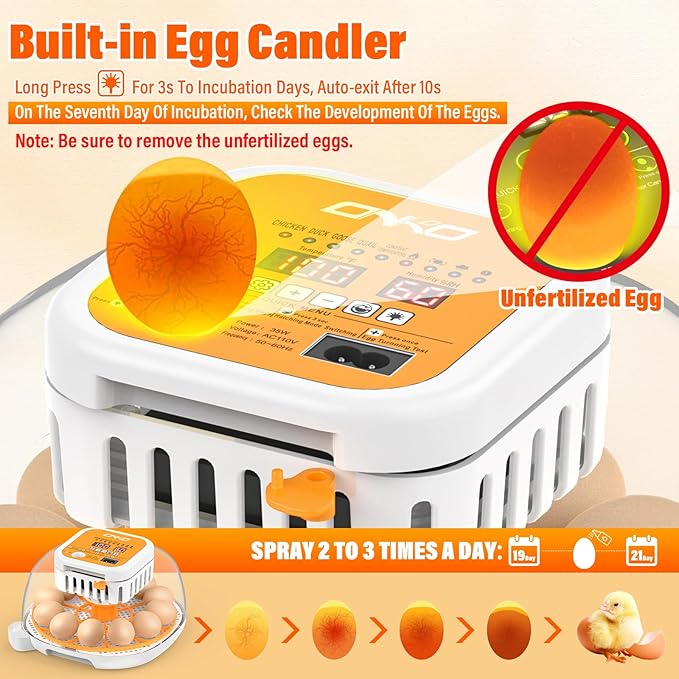 ONKO 12 Egg Incubator with Auto Temp & Humidity Control for Home, Farm, Classroom, Auto Egg Turner & Stop, External Water Refill, Air Vent, 360° Clear View, Hatching Chicken, Duck, Goose, Pigeon Eggs - Image 6