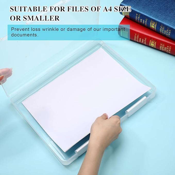 PerKoop 6 Pcs Clear Paper Storage Box A4 Plastic File Box Document Paper Organizer Storage Board Game Project Cases Containers with Buckle for Craft, Magazine(12.4 x 9.84 x 1.18 Inches,White) - Image 4