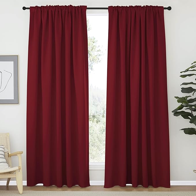NICETOWN Christmas Burgundy Blackout Window Draperies Curtains - (Red Color) 70 inches x 84 inches, Double Panels, Decoration Thermal Insulated Blackout Drapes/Panels - Image 2