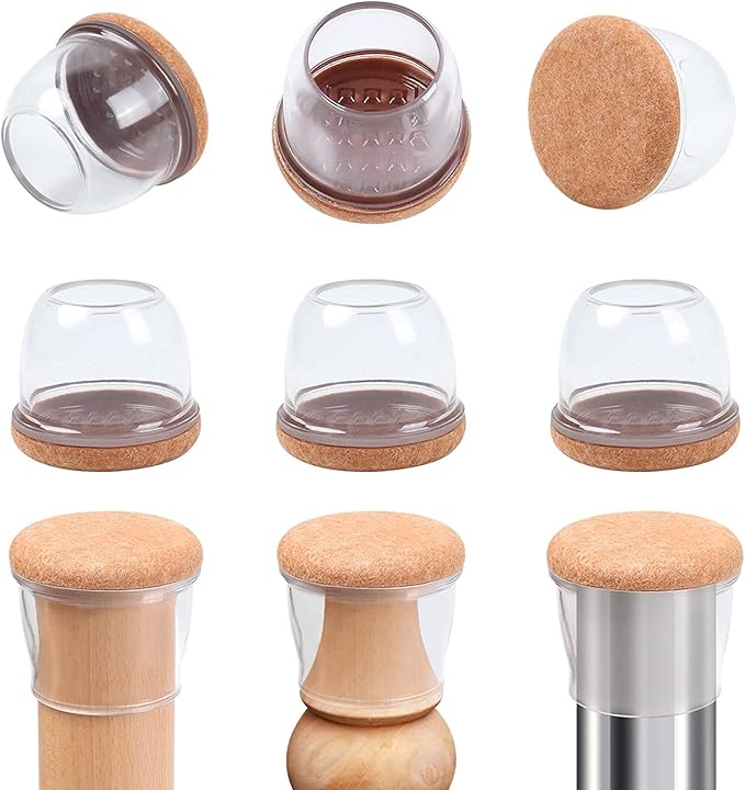 Ezprotekt 8 Pcs Extra Large Chair Leg Protectors with Felt, Silicone Felt Furniture Pads, Floor Protectors for Chair, Bar Stools Leg Protectors Caps, Table Leg Cups Covers (XL Fit: 1.4"-1.65", Clear) by VisittheEzprotekt