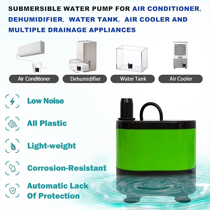 Small Pump With Level Sensor,5 FT Drain Lift,110V Automatic Submersible Water Pump Mini HAVC Condensate Pump For Dehumidifier,Air Conditioner, Ice Maker, Furnace,Air Cooler,PM02Green - Image 4