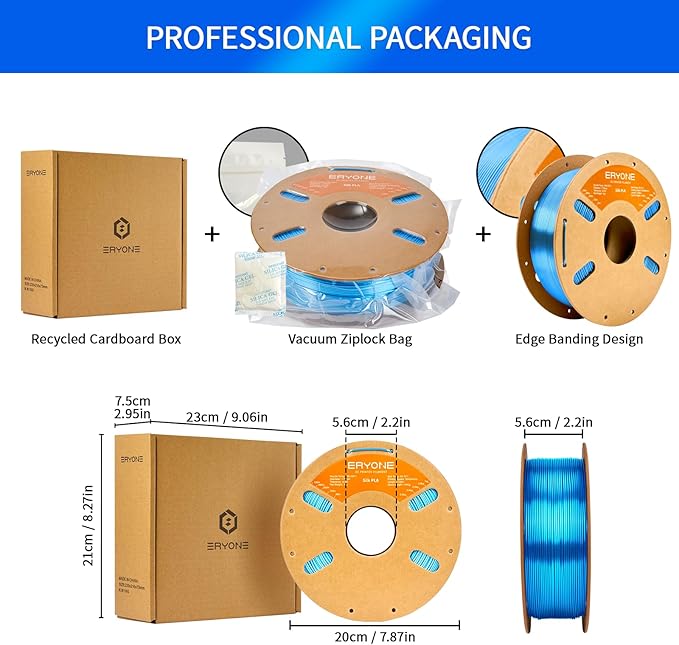 ERYONE Silk PLA Filament for 3D Printer, 1.75mm +/- 0.03mm, 1kg (2.1LBS)/Spool, Silk Blue - Image 6