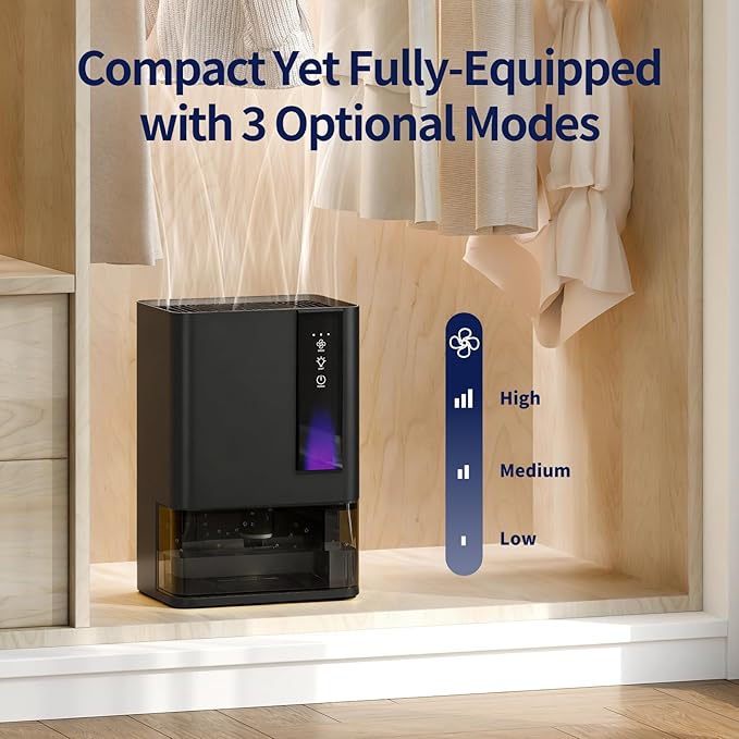 Dehumidifiers for Home, Dehumidifier for Bedroom Bathroom Basement with Auto Shut Off, Dual-Semiconductor Quiet Dehumidifier, Black - Image 4