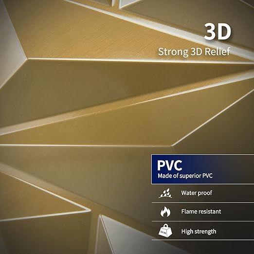 Art3dwallpanels 33 Pack 3D Wall Panel Diamond for Interior Wall Décor, PVC Textured Wall Panels, 12''x12'' Cover 32.Sq.Ft. Golden - Image 8