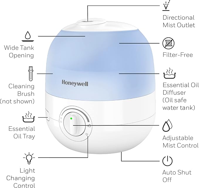 Honeywell Ultra Glow Light Changing Humidifier and Diffuser – Cool Mist Humidifier for Bedroom or Office with Essential Oil Diffuser - Image 7