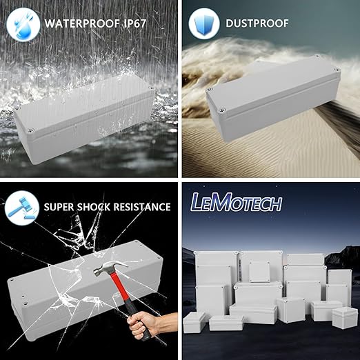 LeMotech IP67 Waterproof Junction Box ABS Plastic Project Box Dustproof Electrical Box Outdoor Enclosure for Electronics DIY Case Gray 9.8X 3.1x 3.3 inch (250x 80x 85 mm) - Image 8