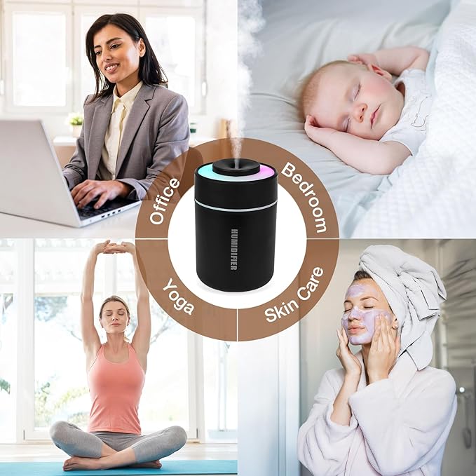 Portable Mini Humidifier, 180ml USB Cool Mist Small Humidifiers for Bedroom, Personal Desktop Humidification for Car Office Travel & Indoor Plants(Black) - Image 9