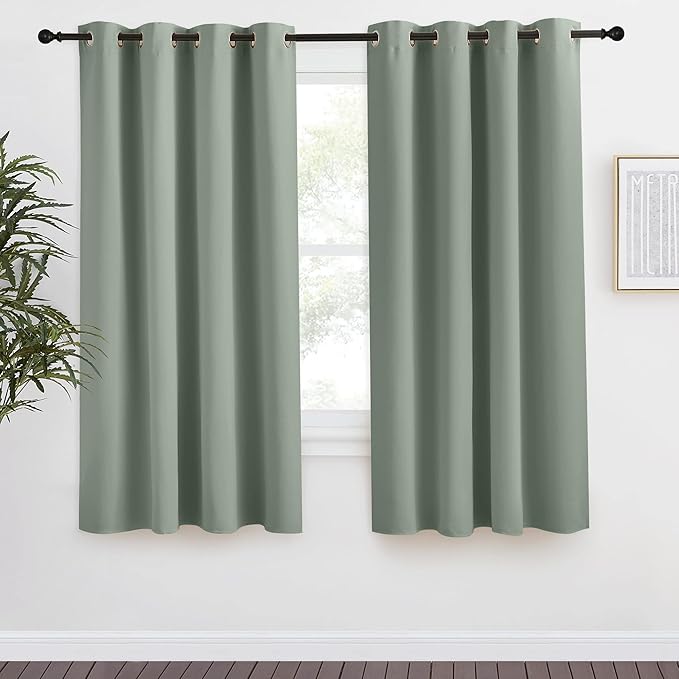 NICETOWN Blackout Curtain 57 inch Length, W55 x L57 Inch, Greyish Green, 8 Grommets Top, 1 Piece, Thermal Insulated Modern Window Treatment Soundproof Drape Panel for Bedroom/Living Room by NICETOWN