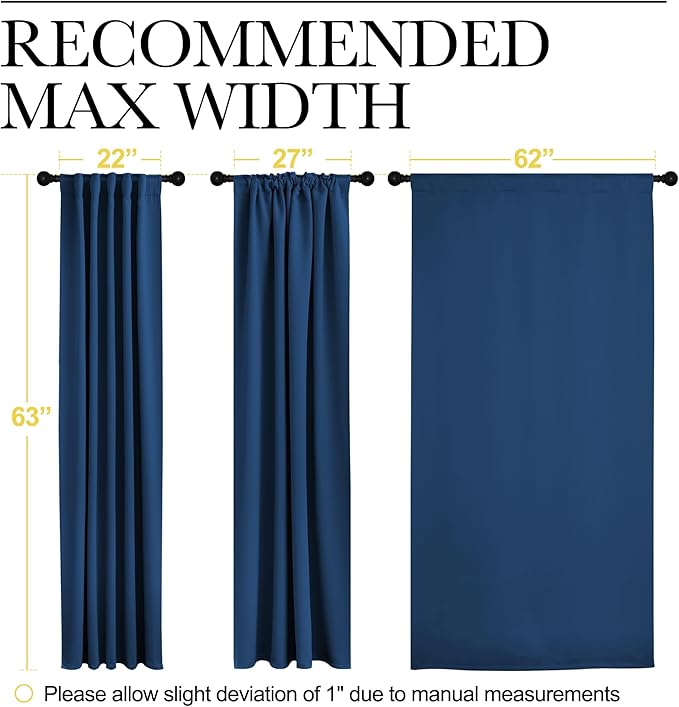NICETOWN Blackout Curtain Panels Window Draperies - (Moroccan Blue Color) 62x63 inch, 2 Pieces, Insulating Room Darkening Blackout Drapes for Doorway Shower Bathroom Laundry Room Bifold Door - Image 7