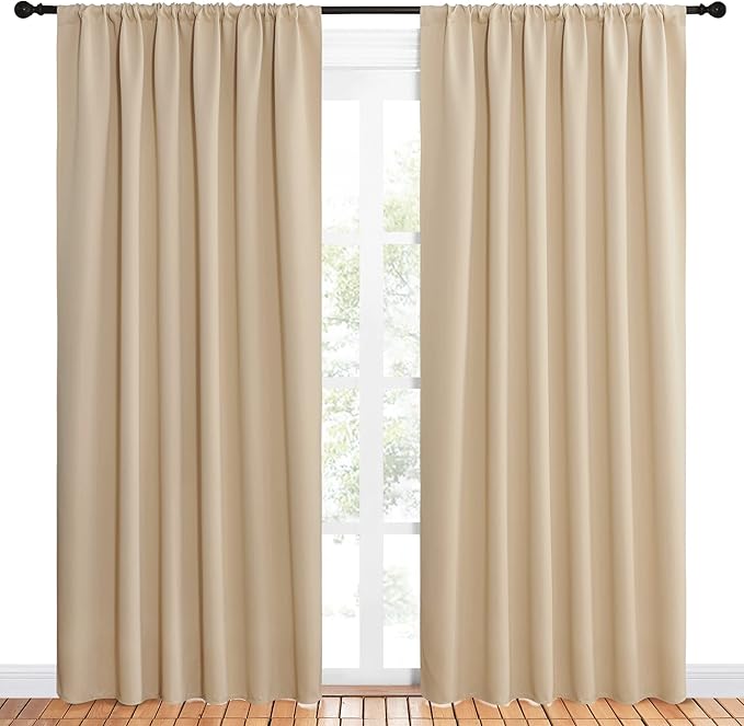 NICETOWN Room Darkening Curtains for Bedroom - Triple Weave Home Decoration Thermal Insulated Solid Drapes for Patio Door (Biscotti Beige, Set of 2 Panels, 62 x 84 Inch) - Image 2