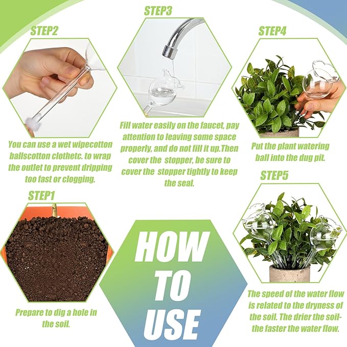 Yungyan 6 Pcs Self Watering Plant Globes Glass Cactus Insert Watering Devices Automatic Plant Watering Bulbs Water Globes for Indoor Outdoor Plants(Clear Tulip,5.31 Inch) - Image 5