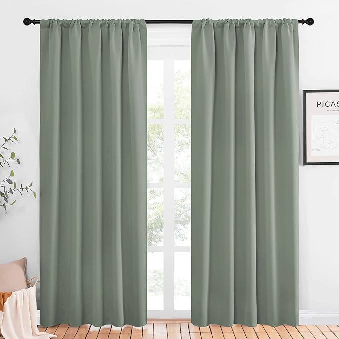 NICETOWN Window Curtains Blackout Drapes - Thermal Insulated Solid Rod Pocket Blackout Curtains/Draperies for Living Room (Sage Green, One Pair, 52 by 84-Inch) by NICETOWN