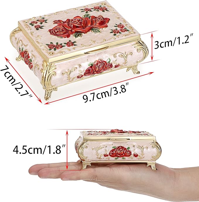 Hipiwe Vintage Metal Jewelry Box Small Treasure Chest Case Trinket Organizer Earrings Necklace Bracelet Storage Box Ring Box Holder Keepsake Box for Women - Image 5