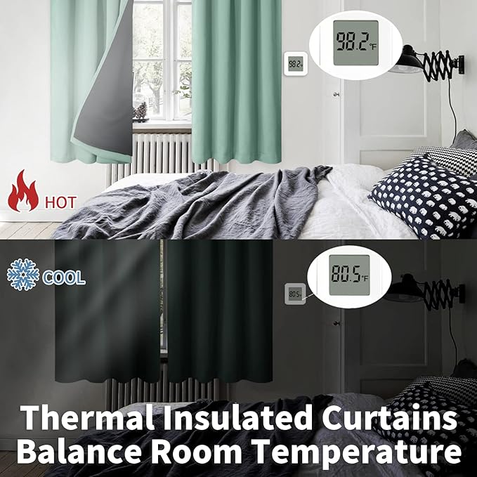 BGment 100% Blackout Curtains for Bedroom with Black Liner, Double Layer Full Room Darkening Noise Reducing and Thermal Insulated Rod Pocket Curtain (52 x 63 Inch, Frosty Green, 2 Panels) - Image 4