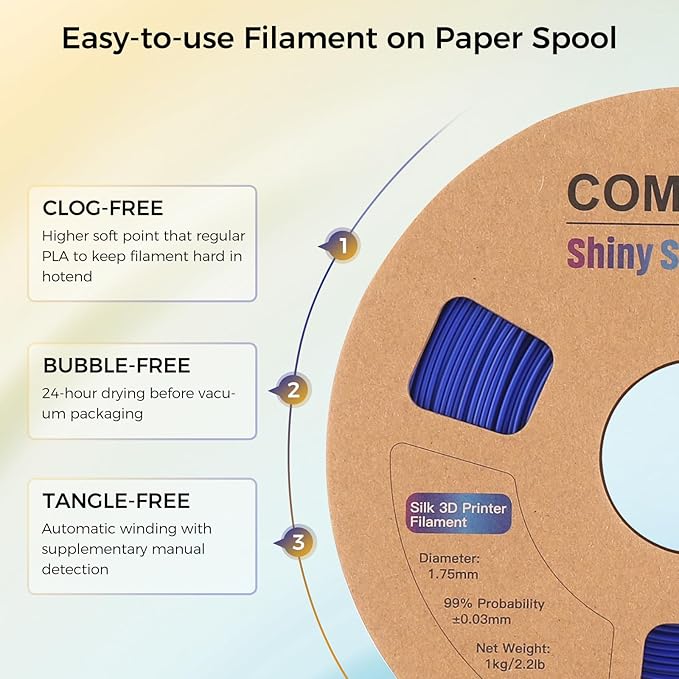 Comgrow Silk PLA 3D Printer Filament, Dual Color 2 in 1 Golden and Blue, 3D Printing PLA Filament 1.75mm, Dimensional Accuracy +/- 0.02 mm, 1KG Spool, Coextrusion Shiny Silk 3D Filament - Image 3