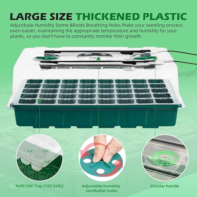 Seed Starter 4 Pack 160-Cell Tray with Grow Lights and Heat Mat,Seed Growing Tray, Germination & Plant Propagation Station for Indoor Plants - Image 8